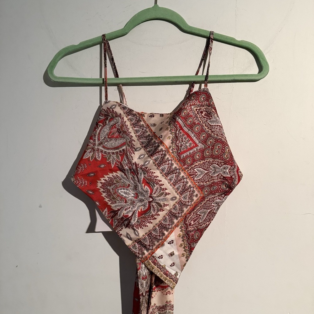 Scarf Print Tie Back Satin Cami Bandana Top Boho Hippie Cottagecore‎ Festival